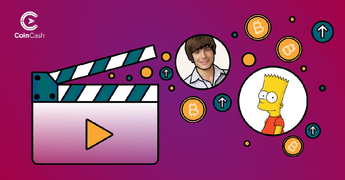 Egy filmes csapó mellette Zac Efron és Bart Simpson képével